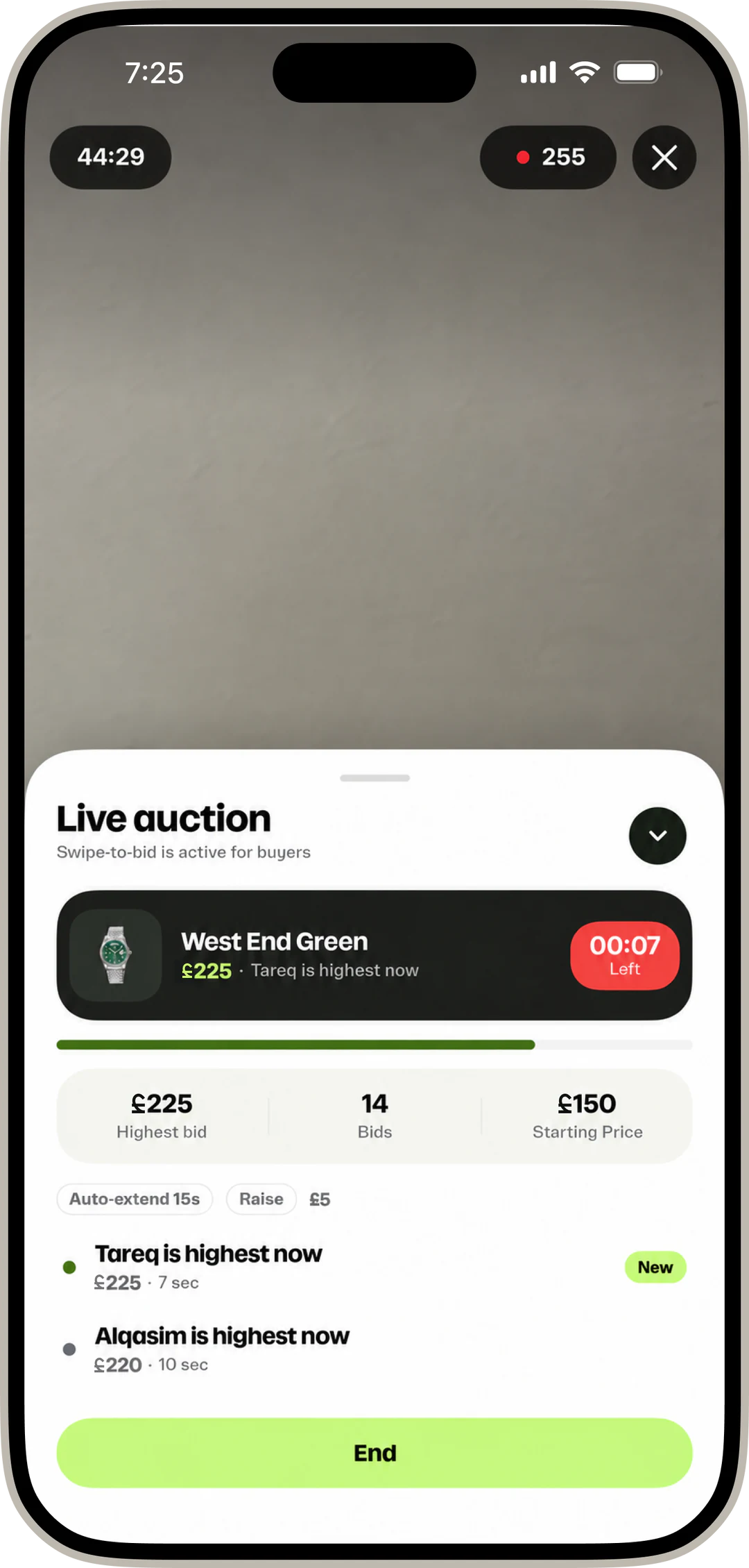 Launch an auction in one tap